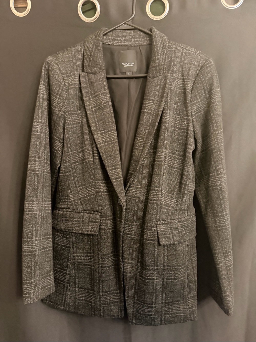 Simply Vera Vera Wang Women's Gray Plaid Blazer Size S NWOT